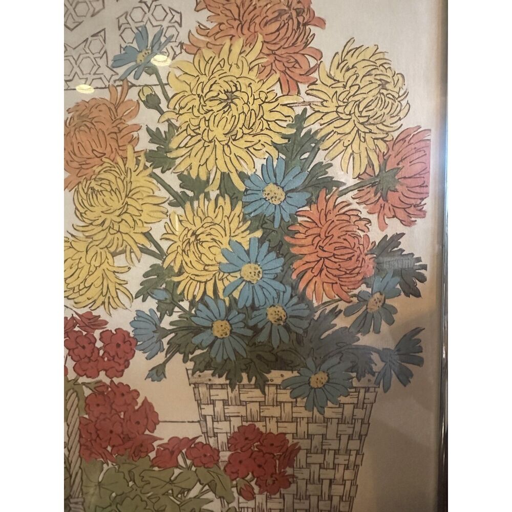 Vintage 1970s Arthur Saron Sarnoff Floral Lithograph Print – Framed 16x20 Boho A